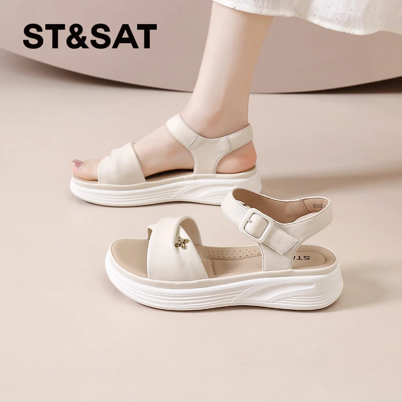 星期六露趾凉鞋女款2025新款夏季休闲凉拖鞋松糕底女士罗马沙滩鞋