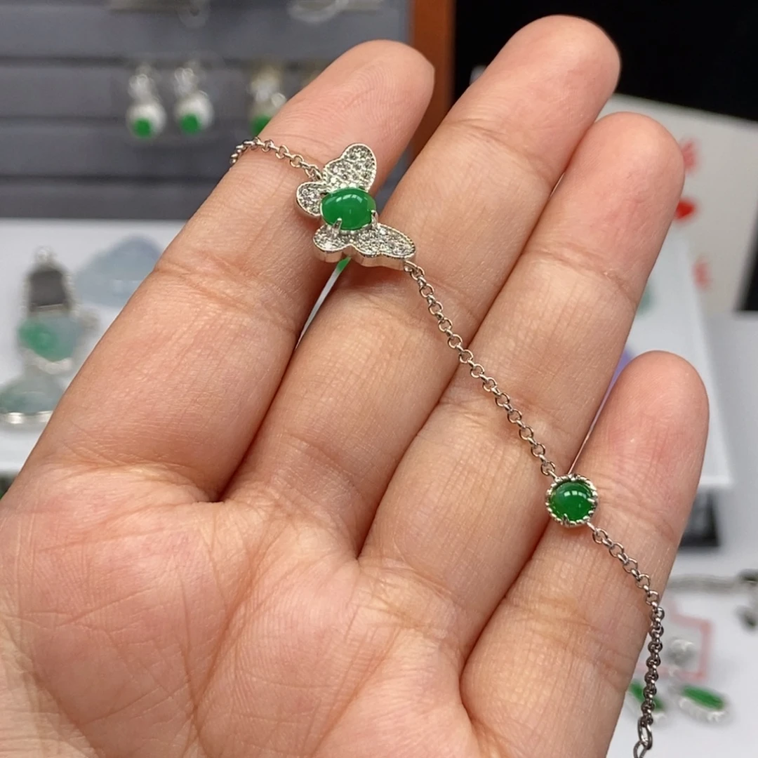 银S925镶嵌手链翡翠天然缅甸翡翠52