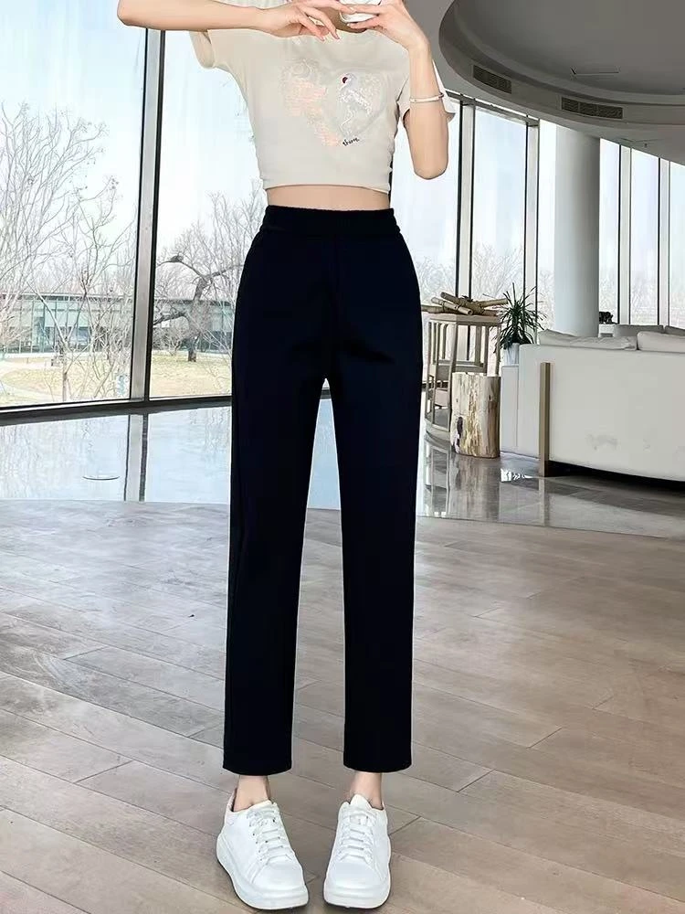 3109黑色直筒西装裤女夏季高腰显瘦百搭小个子开叉九分烟管休闲裤