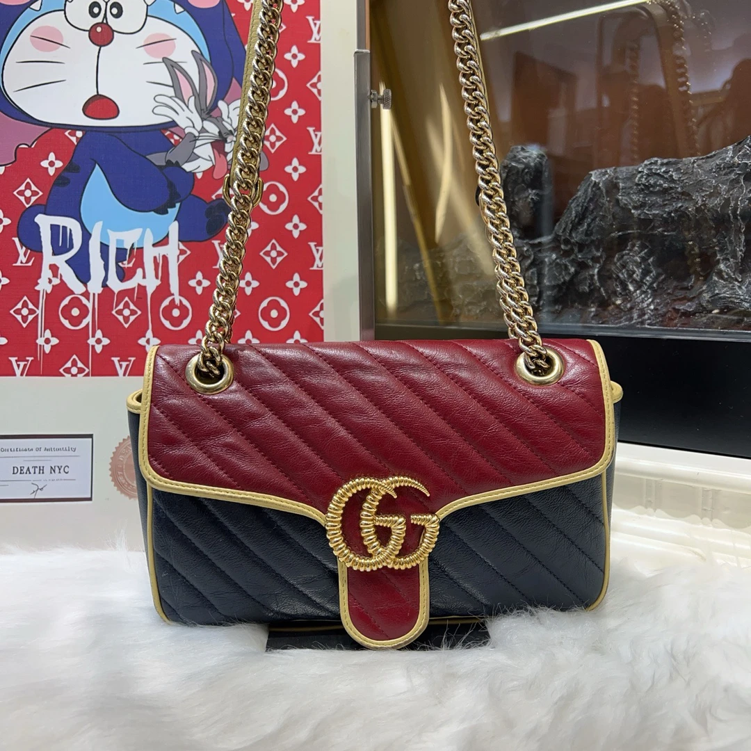 95新 GUCCI/古驰 古驰拼色马蒙斜挎包 cj3539