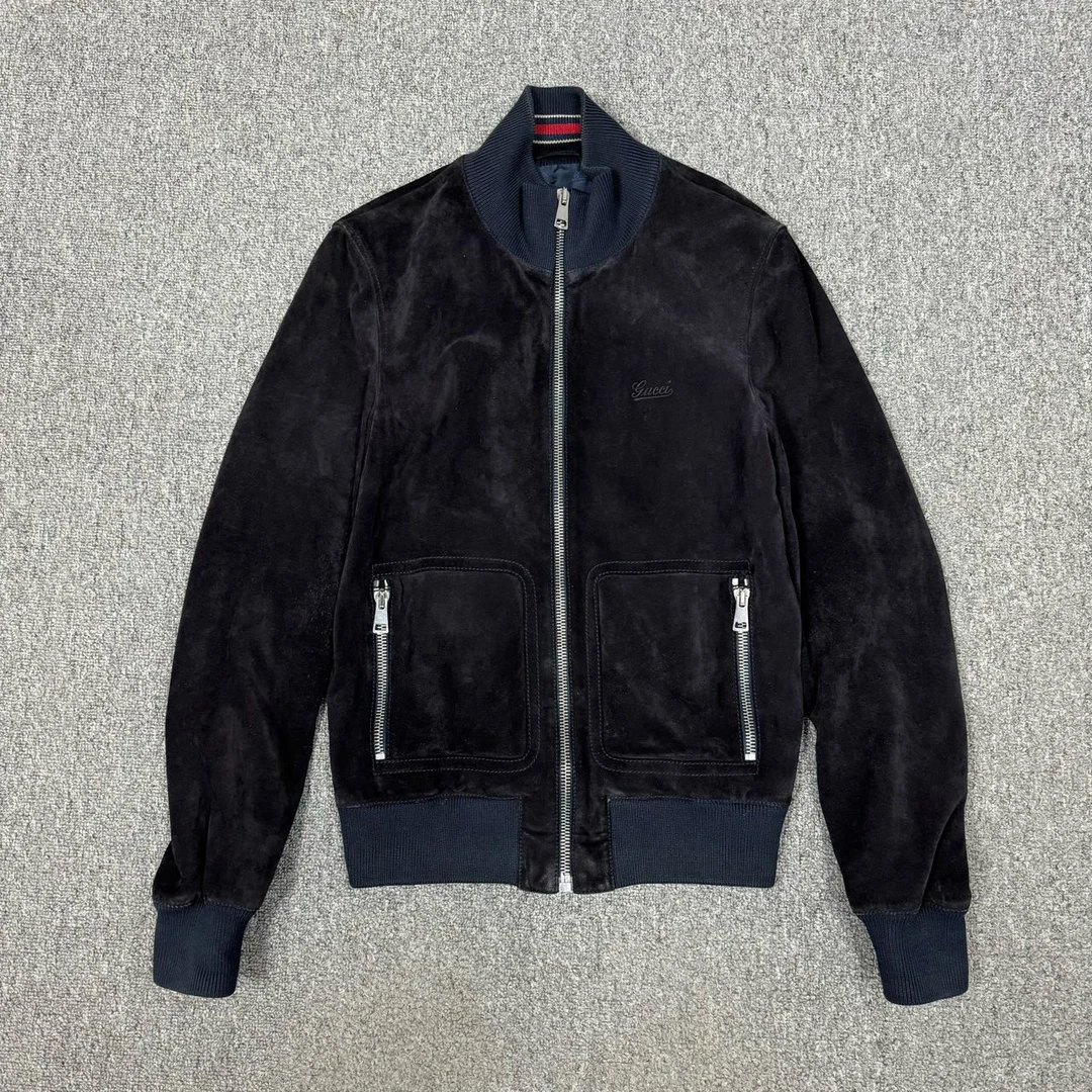 99新 GUCCI/古驰 12133962 胸前刺绣logo麂皮夹克外套 46码