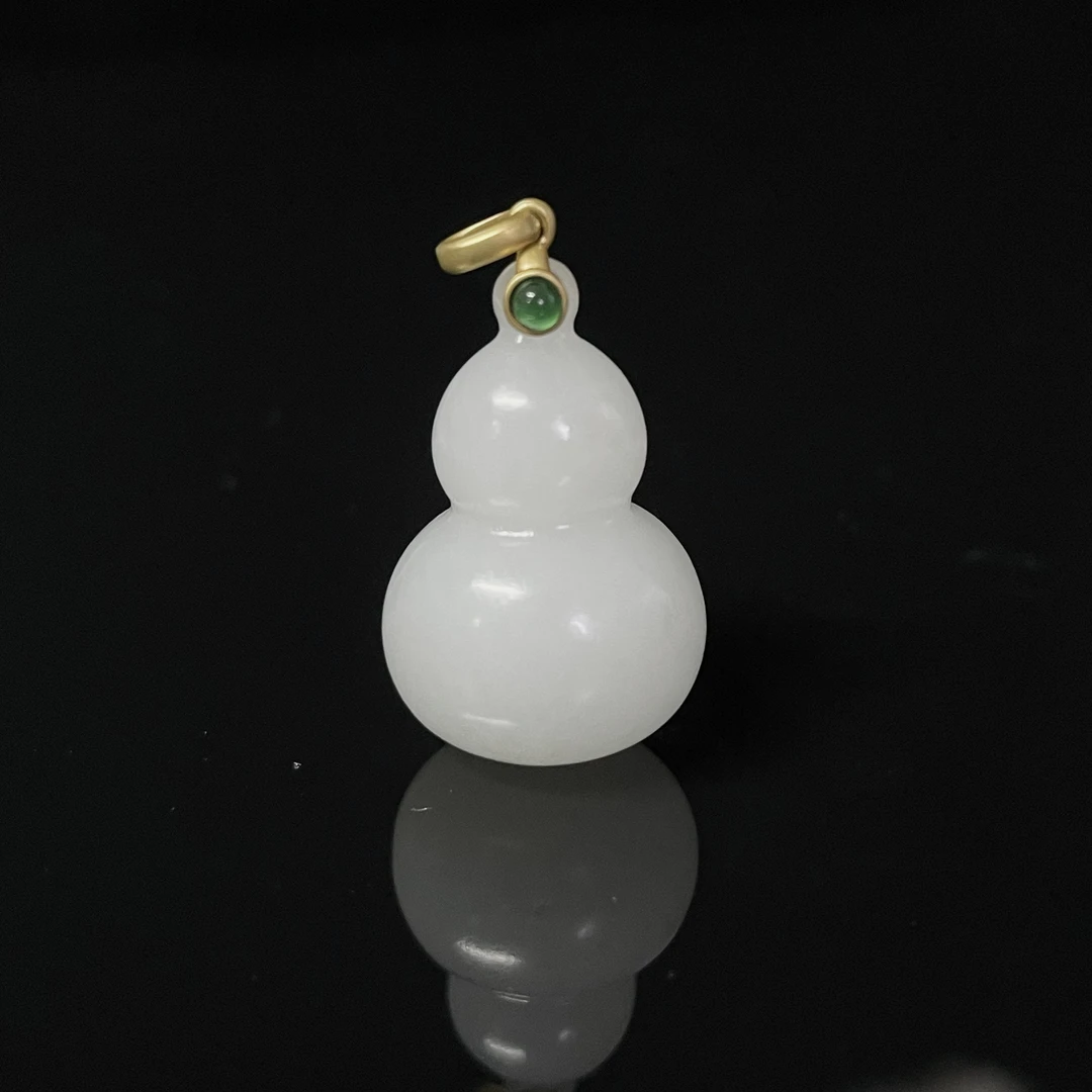 【润家玉】正宗天然和田玉18K金镶葫芦吊坠多样性发其一R116-142