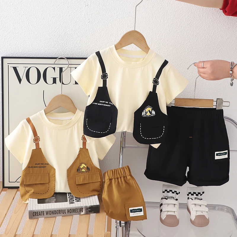 男童夏季套装2025新款夏装短袖中小儿童男孩薄款运动炸街痞帅潮酷