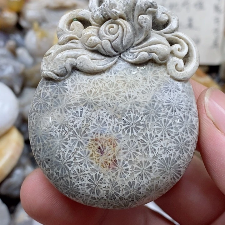 颈饰未镶嵌硅化珊瑚（珊瑚玉）