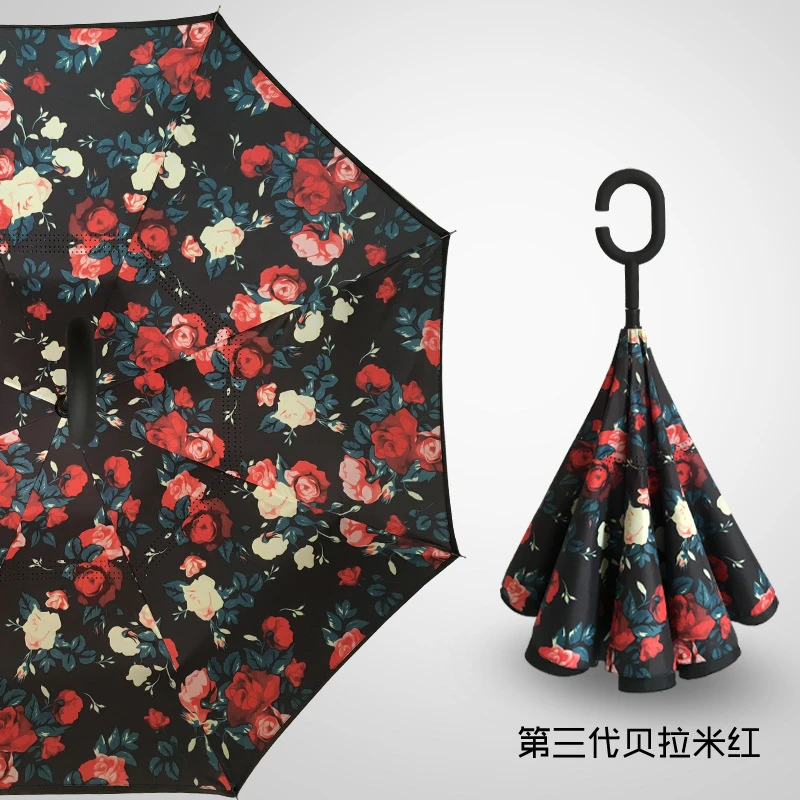 【正品授权】双层反向雨伞防晒晴雨车载两用黑胶防紫外线伞免持雨伞