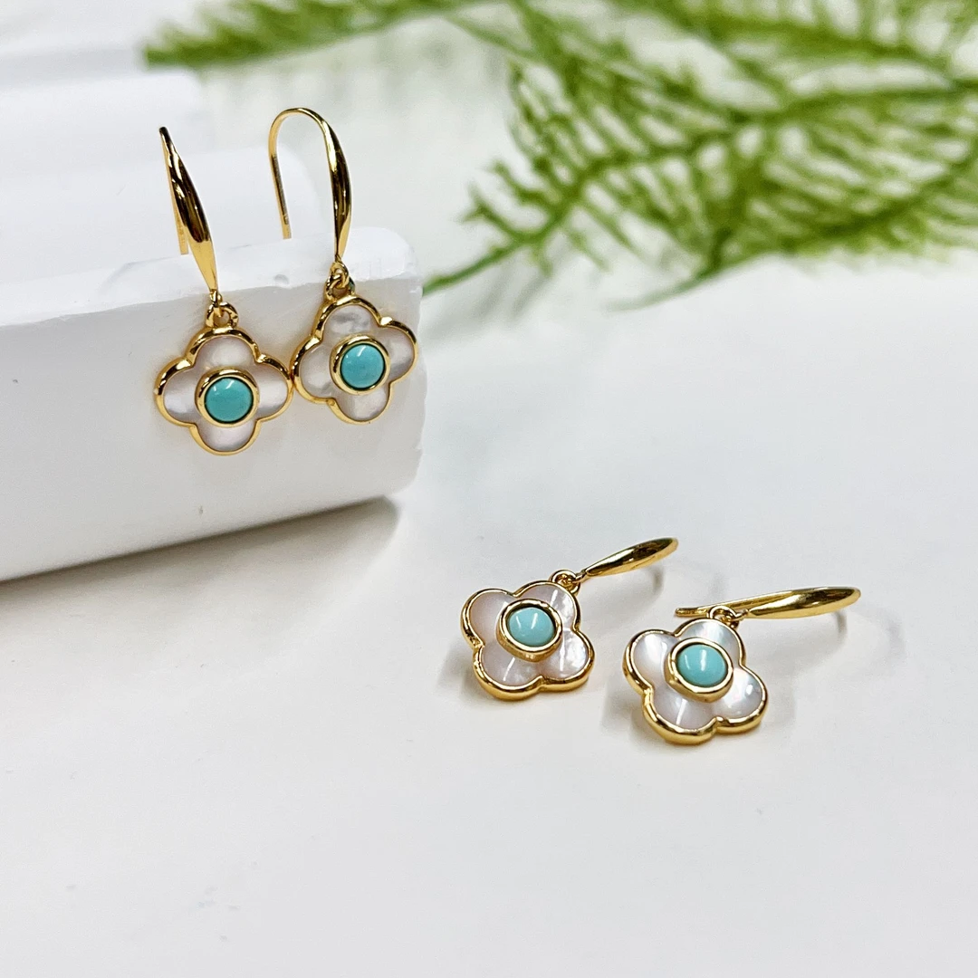 【小宝珠宝】T29156-K S925银镶绿松石耳钩-多样性发一件-3mm（商城）