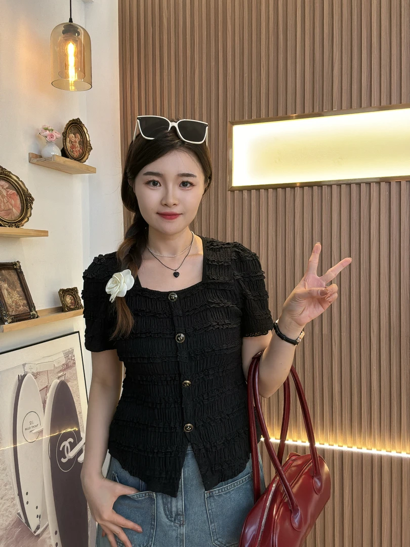 【仅上衣】花老爷夏季新款弹力千层蕾丝精致上衣HLY3291