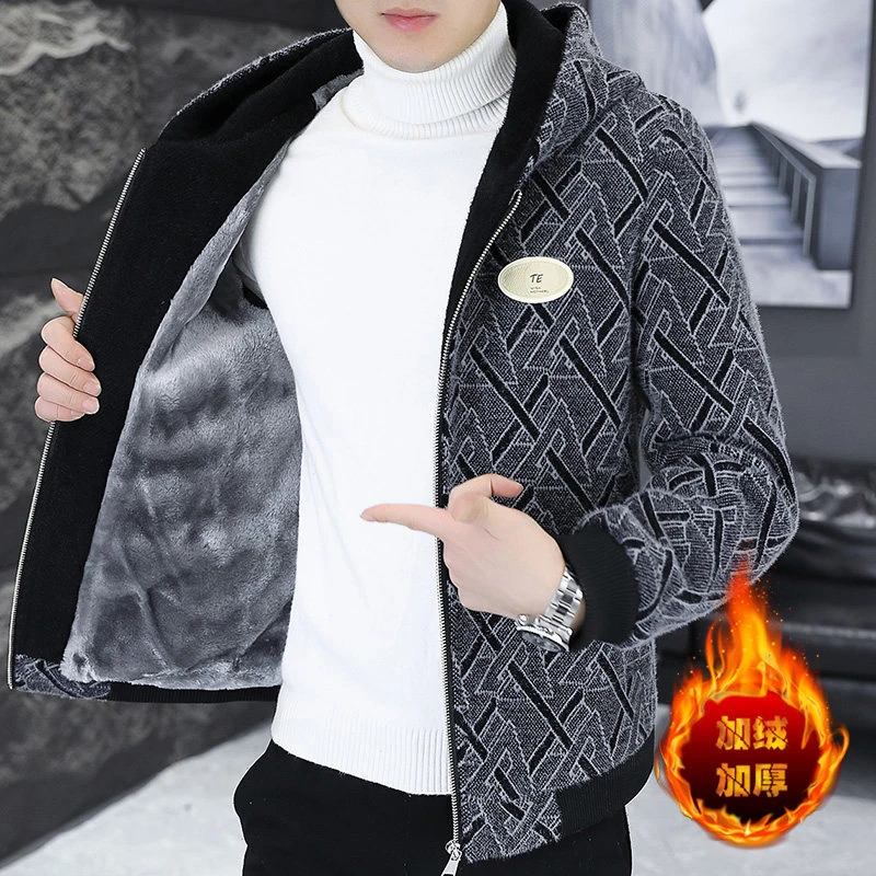 迪柯登2025冬季高档连帽呢子外套加厚短款毛呢拉链夹克貂绒上衣男