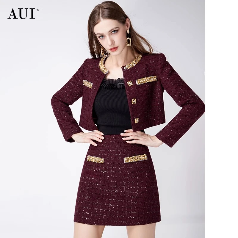 【媛媛女王专享】AUI安可拉红小香风套装半身裙两件套-20240492