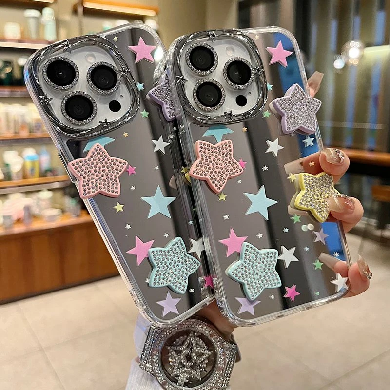 适用苹果系列iPhone16新款手机壳时尚感个性彩色星星全包防摔大孔