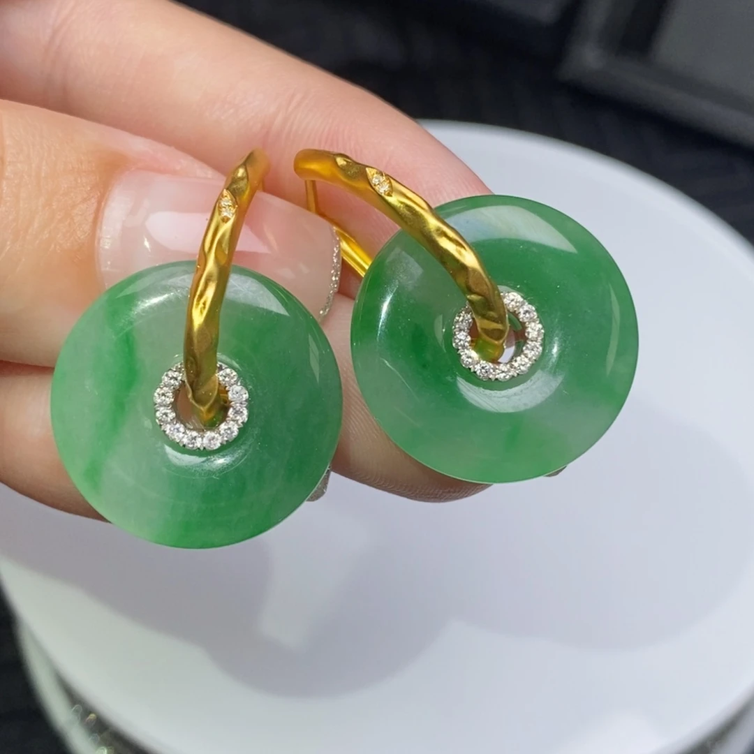 翡翠18K金镶嵌耳饰甜甜圈