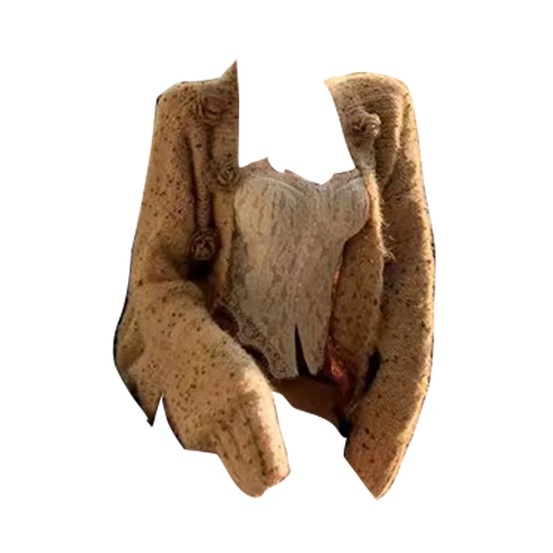 2025秋季小香风复古高级感外套+白色蕾丝吊带上衣+卡其色半身裙