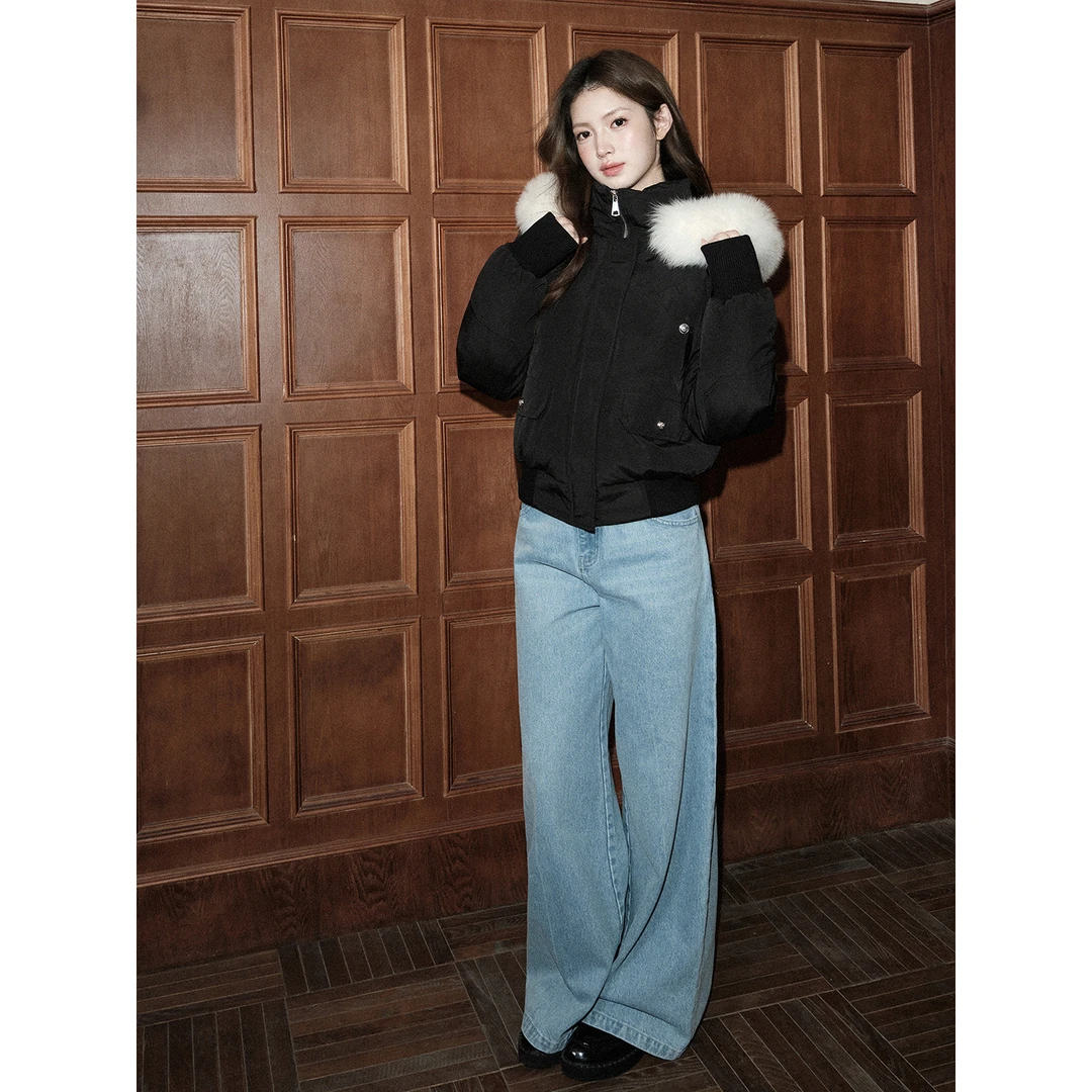 AVENEMENT90白鸭绒狐狸毛领羽绒服外套+休闲卫裤套装