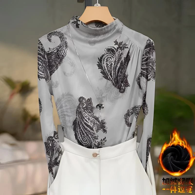 加绒高贵上档次小衫2025新款潮流气质时尚显瘦网纱打底衫