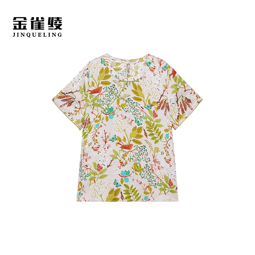 金雀绫【浆果花园】桑蚕丝新中式设计盘扣加宽加大小衫SZA2S400