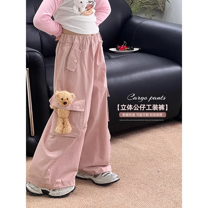 女童裤子春季新款儿童工装裤休闲裤中大童阔腿运动裤长裤25011723