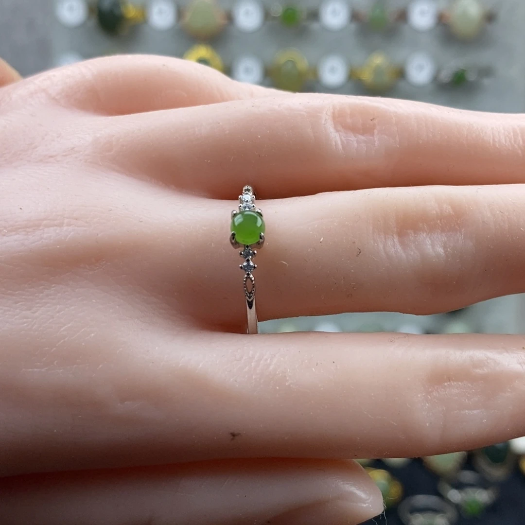 和田玉（碧玉）银S925镀金镶嵌戒指