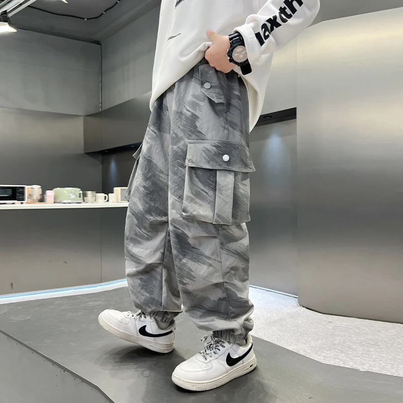 男童秋装迷彩裤春秋款2025新款儿童装直筒宽松百搭秋季工装裤子潮