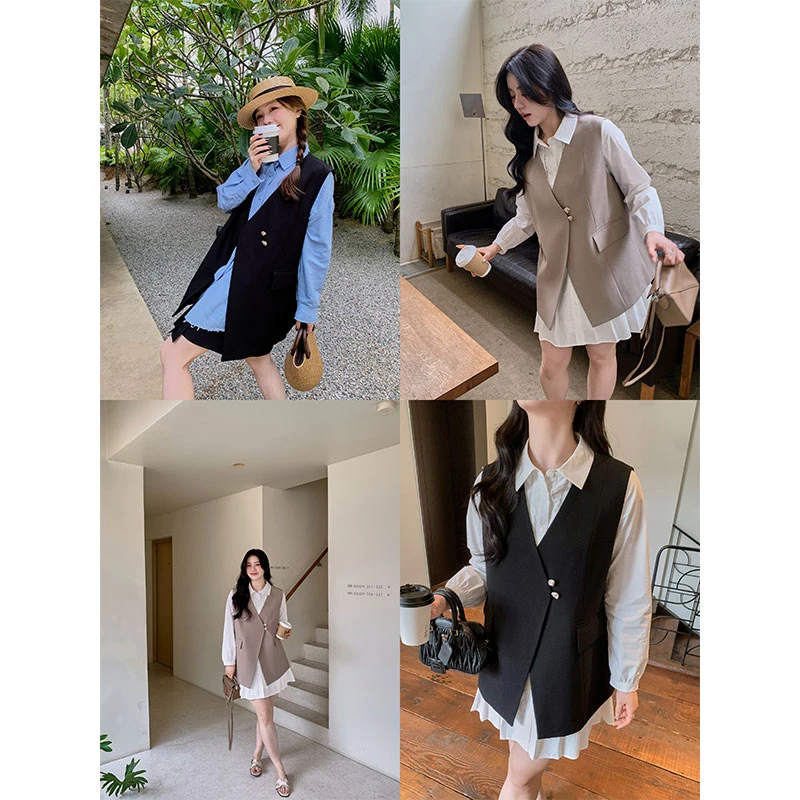 【宠粉回馈】马西西大码女装异型扣西装马甲外套胖mm宽松显瘦上衣