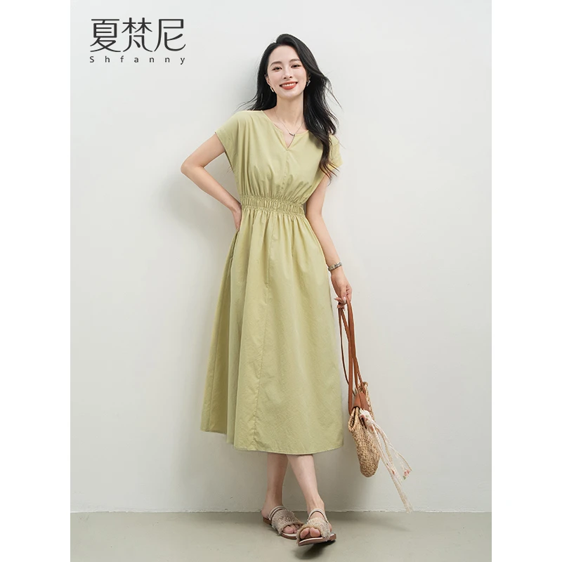 夏梵尼水岸轻音温婉大方简约连衣裙韩系通勤穿搭洋气衣服长裙子