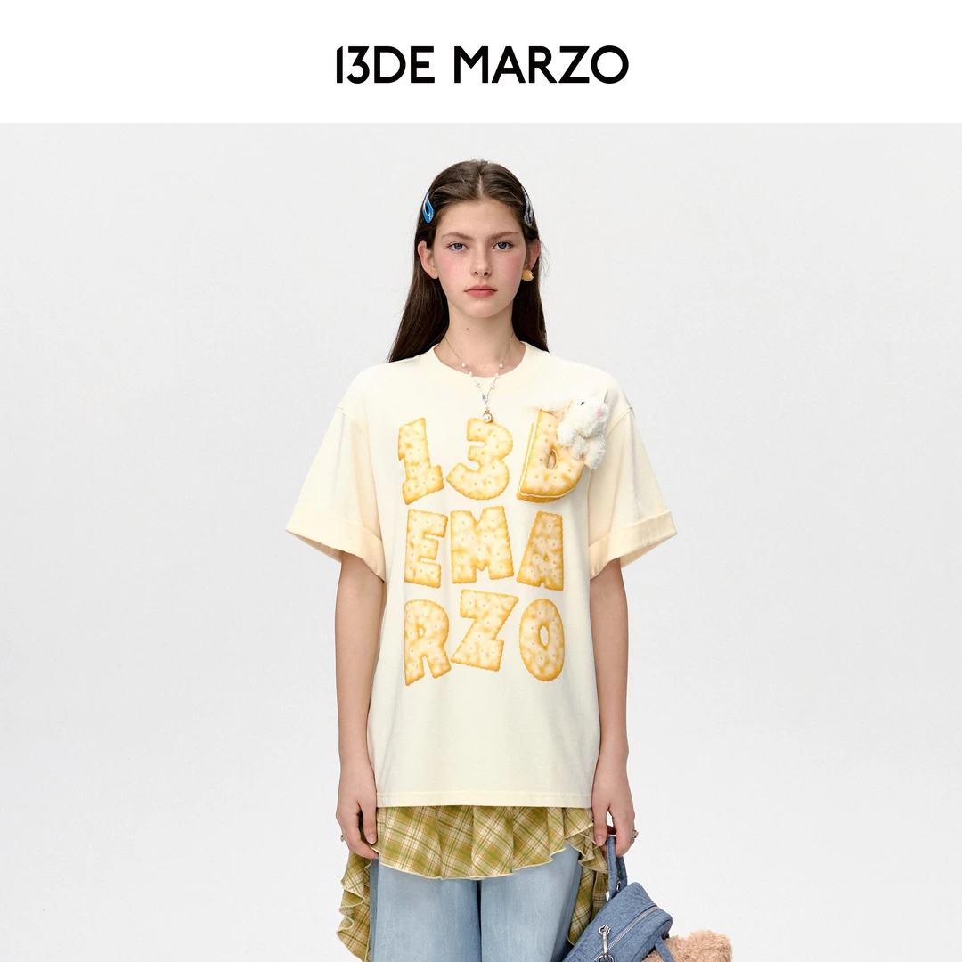13DE MARZO男女同款 25春夏新款饼干插画短袖高级感棉质圆领T恤