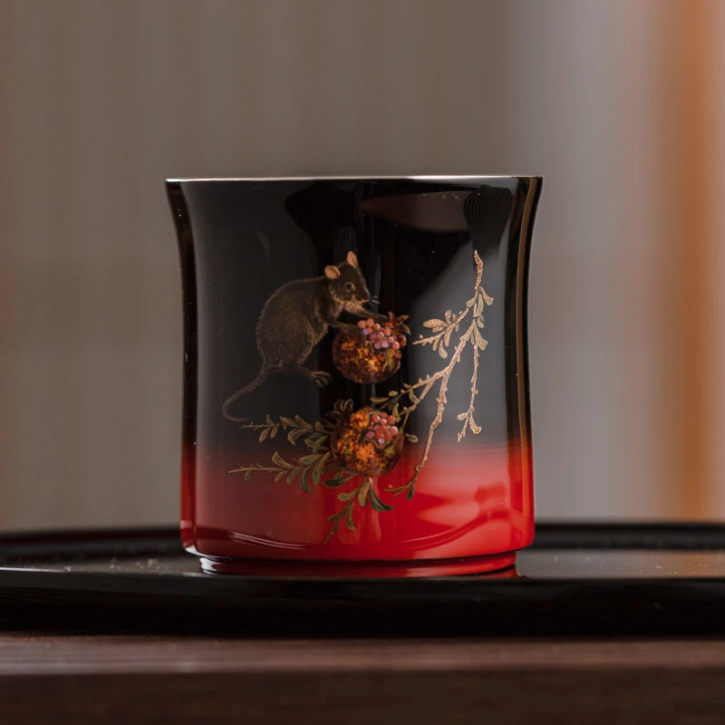 大漆杯 莳绘杯 咖啡杯 生肖杯 福鼠 高级水杯 茶杯66748-1