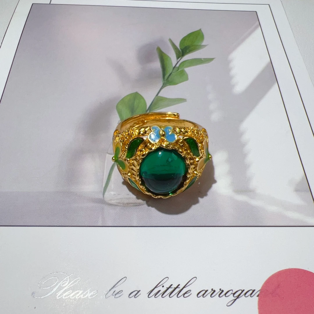 ZPJ005绿色民族风戒指手工金色