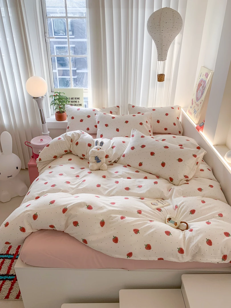 【春款】双层纱柔软小碎牛奶绒纯棉双面绒四件套被套印花可爱床上