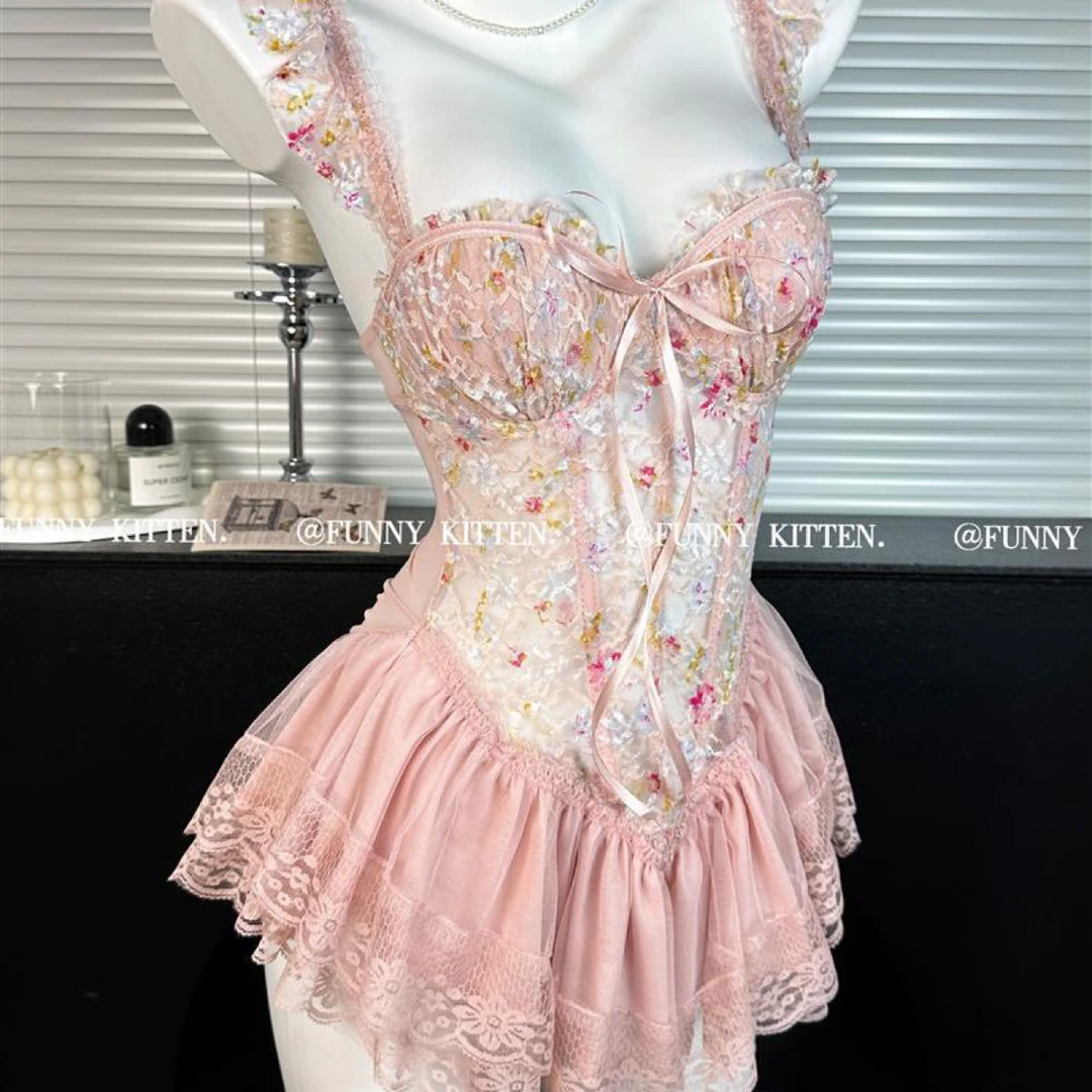 【丢丢Diu了】春雾颂纯欲蕾丝碎花吊带裙
