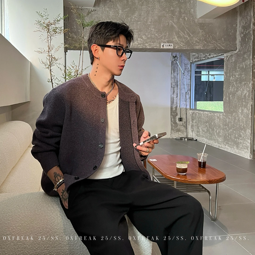 OXFREAK「新中式 老钱风」800g重磅纯色开衫毛衣男秋冬保暖针织衫