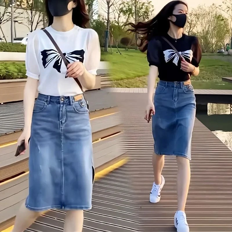 夏季套装女2026新款网红穿搭设计感洋气上衣显瘦牛仔裙半身裙套装