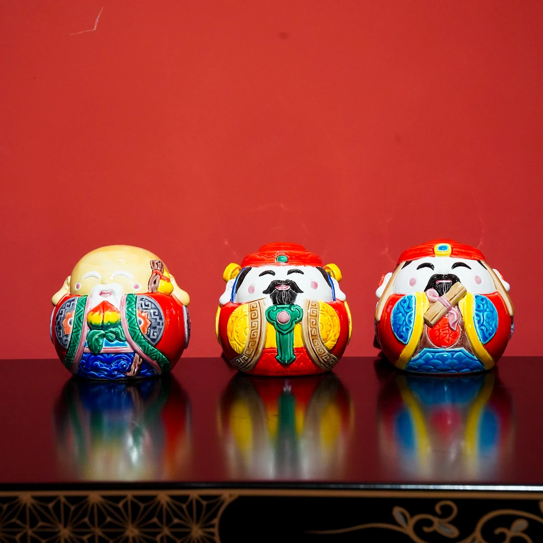 【本尼家】非遗手工交趾陶中福禄寿办公室客厅陶瓷玄关装饰摆件