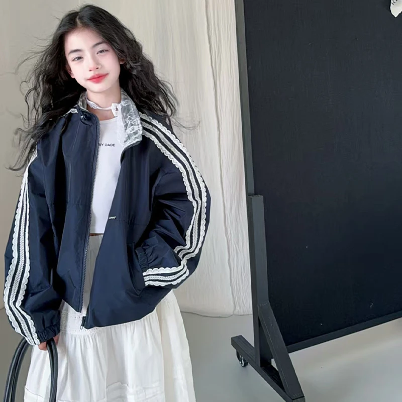 女童外套2025春季新款儿童洋气夹克衫中大童韩版翻领上衣春装休闲