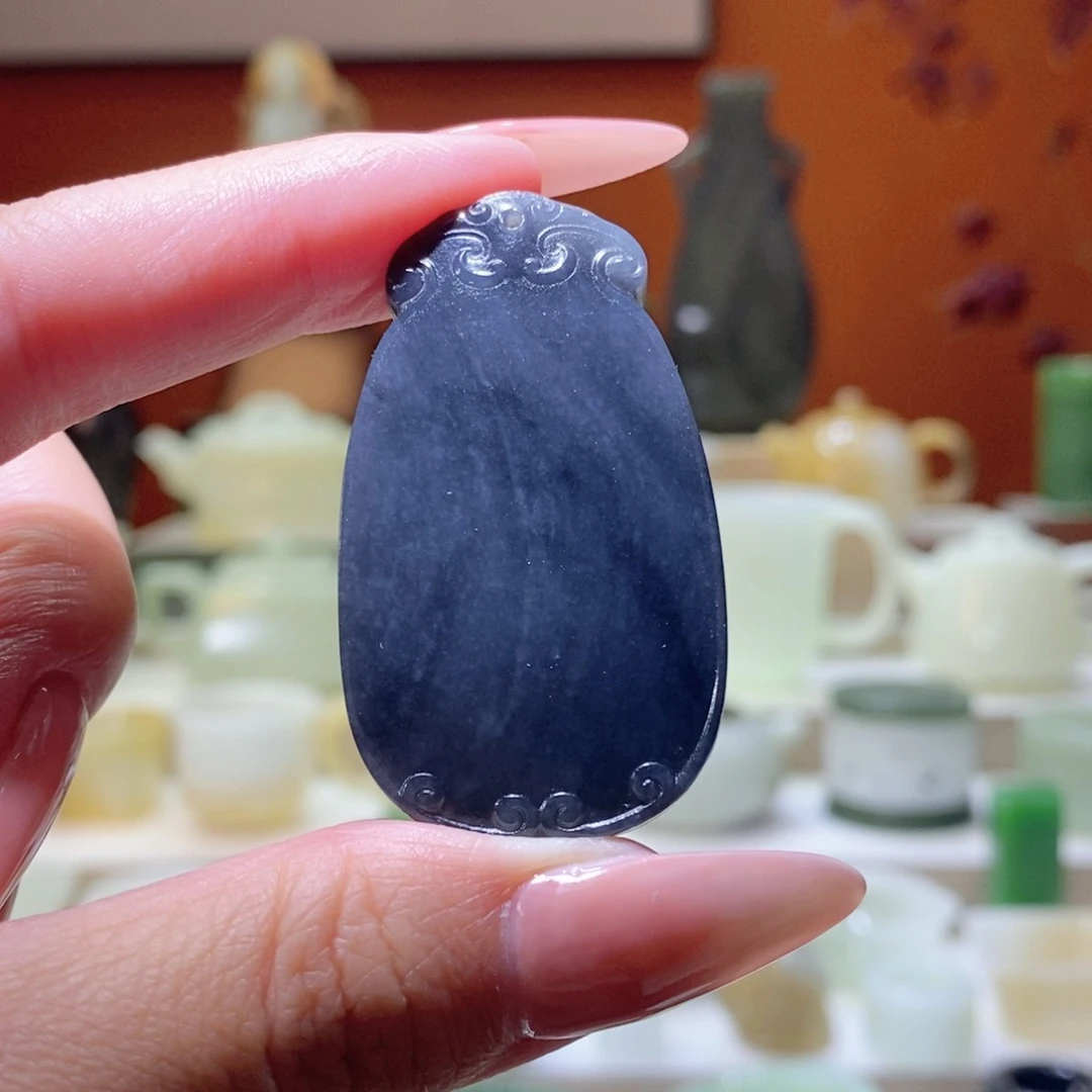 未镶嵌和田玉挂件和田玉青花墨玉无事牌