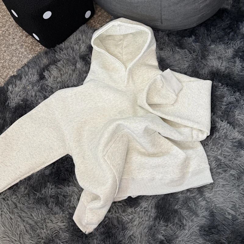 重磅450G加厚纯棉纯色情侣卫衣男秋冬季韩版宽松潮牌外套休闲上衣