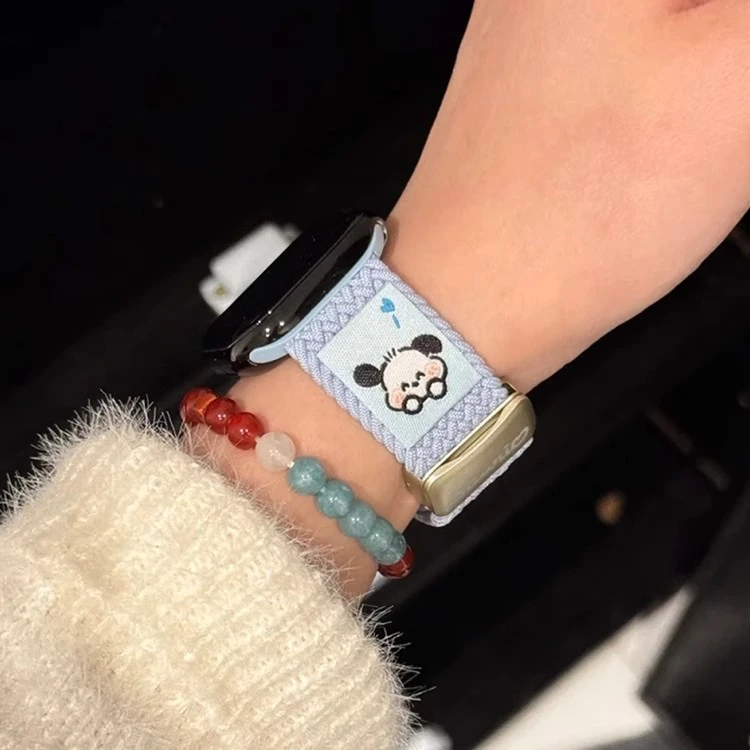 适用苹果手表S10新款可爱卡通iwatchS9尼龙S8编织Ultra磁吸扣表带