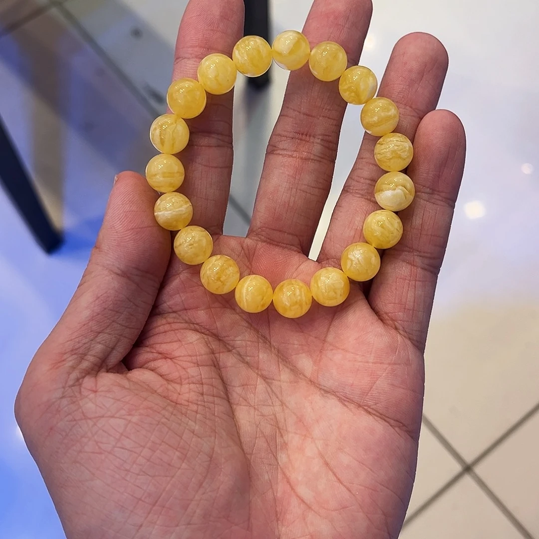 蜜蜡未镶嵌手链黄花虎皮10mm