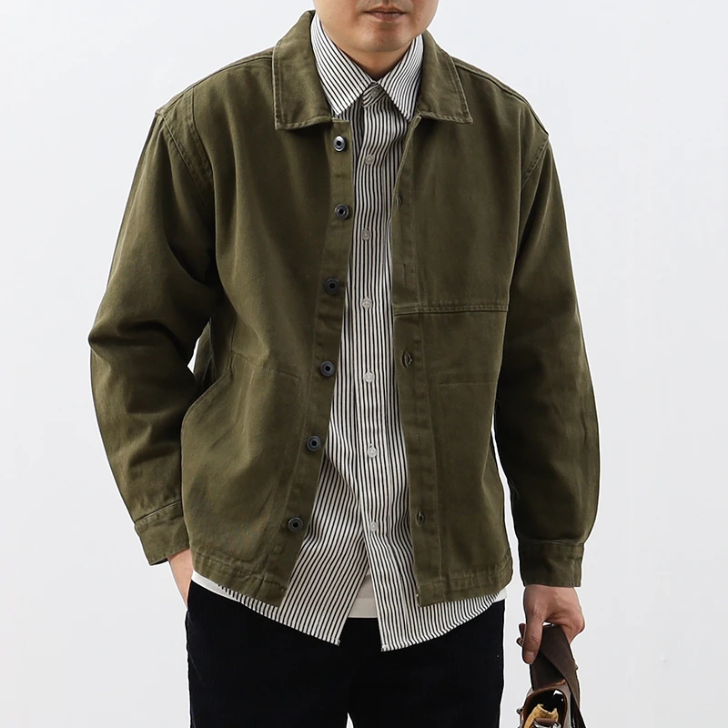 DeweLvum复古港风纯色简约工装夹克男纯棉斜纹布百搭短款外套男装