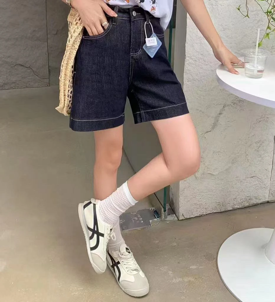 (柳子)1008深蓝色牛仔短裤女夏季薄款2025新款显瘦四分阔腿裤