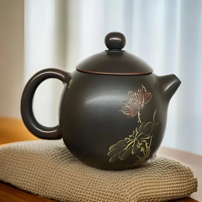 广西钦州市坭兴陶龙蛋壶手工拉坯手工雕刻约130毫升