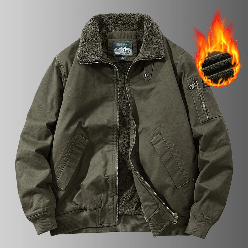 2025新款冬季加绒保暖棉袄翻领男士多口袋户外纯棉棉衣休闲外套