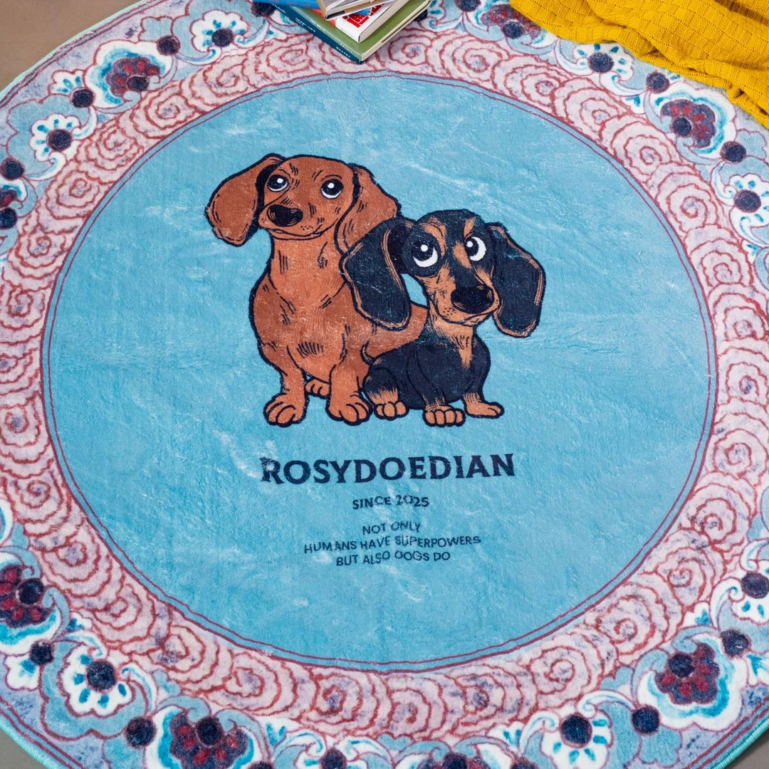 白隙×ROSYDOEDIAN联名款丨敦煌手绘纹样可爱腊肠狗圆形地毯 家用