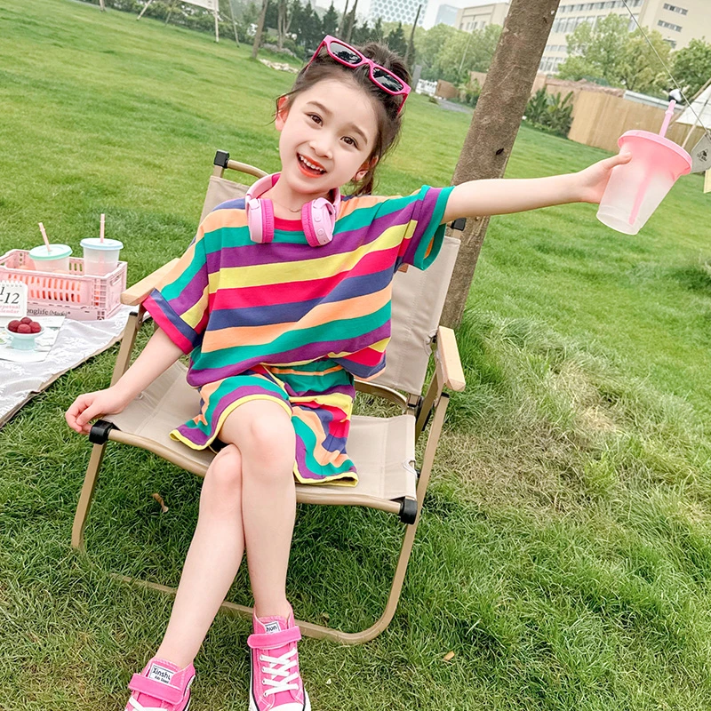 女童夏季运动套装2025新款洋气时髦儿童时尚多巴胺女宝宝短袖夏装