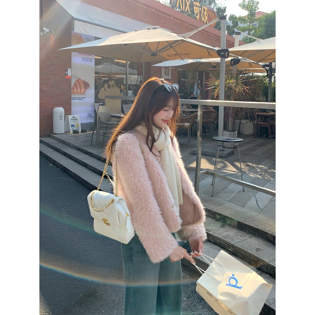 切糕自制【北海樱花】小个子女秋冬设计感加厚时尚毛毛外套