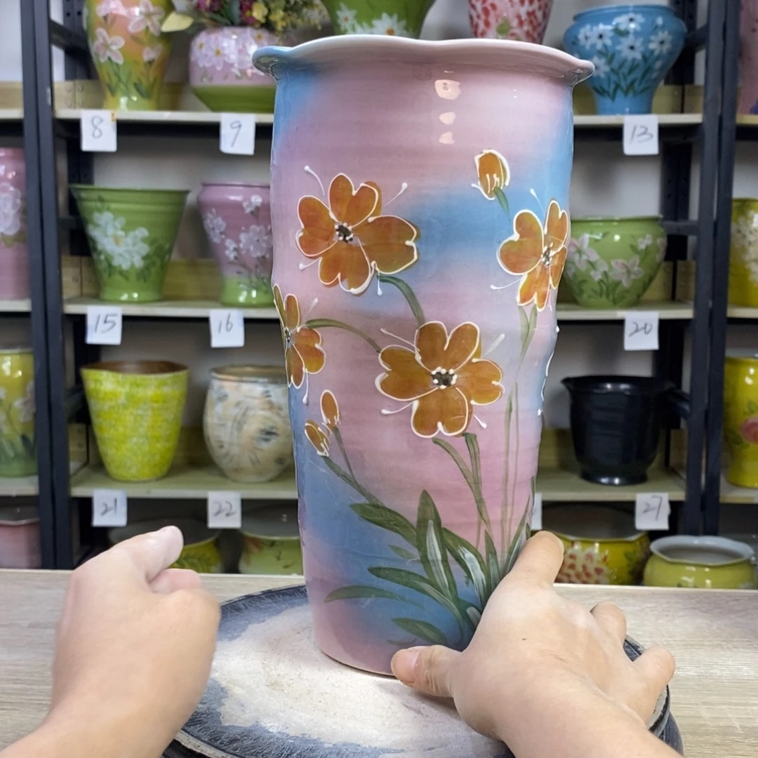 景德镇手工手绘陶瓷花盆