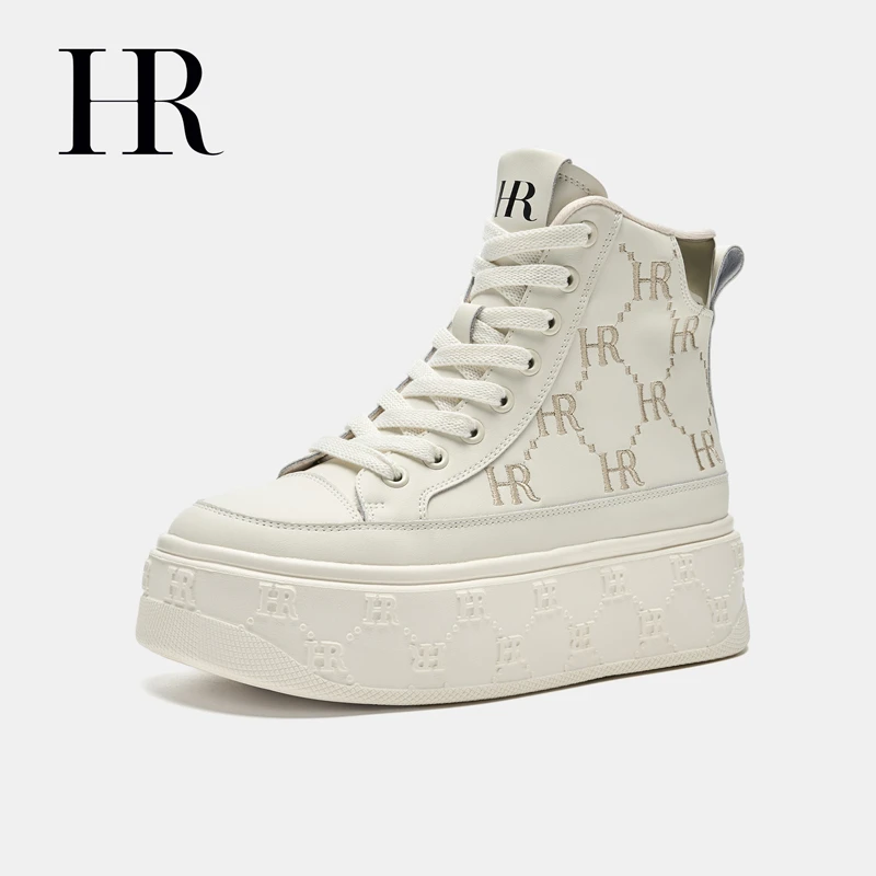 HR/赫莲娜潮流百搭保暖圆头冬季时尚雪地靴中帮纳帕皮厚款长筒