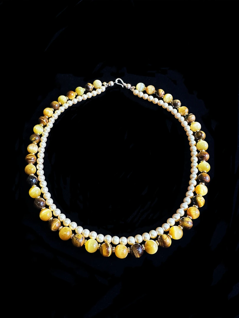 合金仿珍珠项链 轻奢时尚个性气质双层叠戴珠珠项链