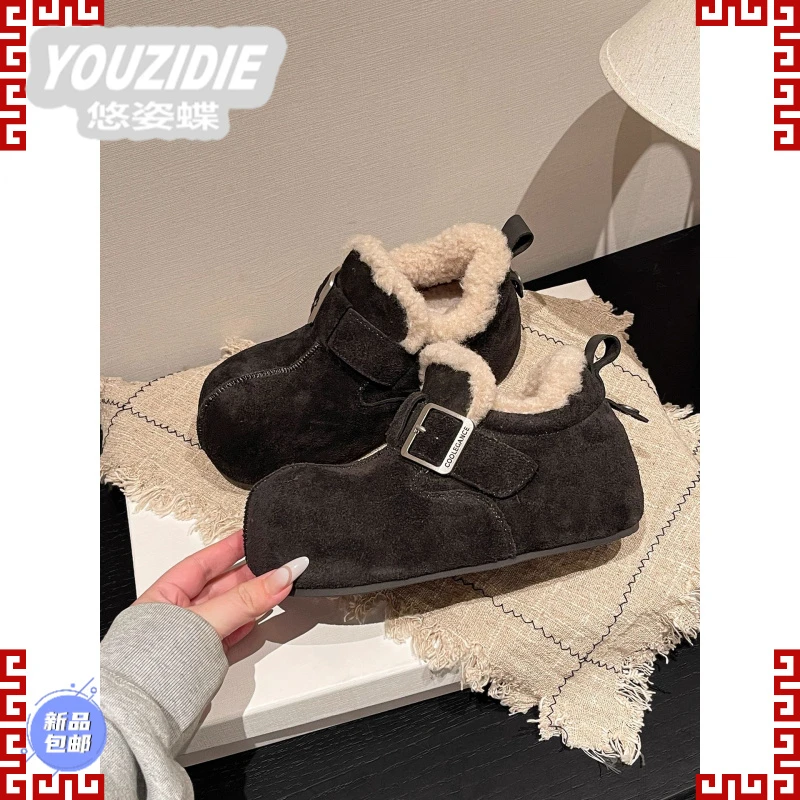YOUZIDIE复古加绒勃肯鞋女2025冬季新款厚底增高保暖棉鞋巨好看