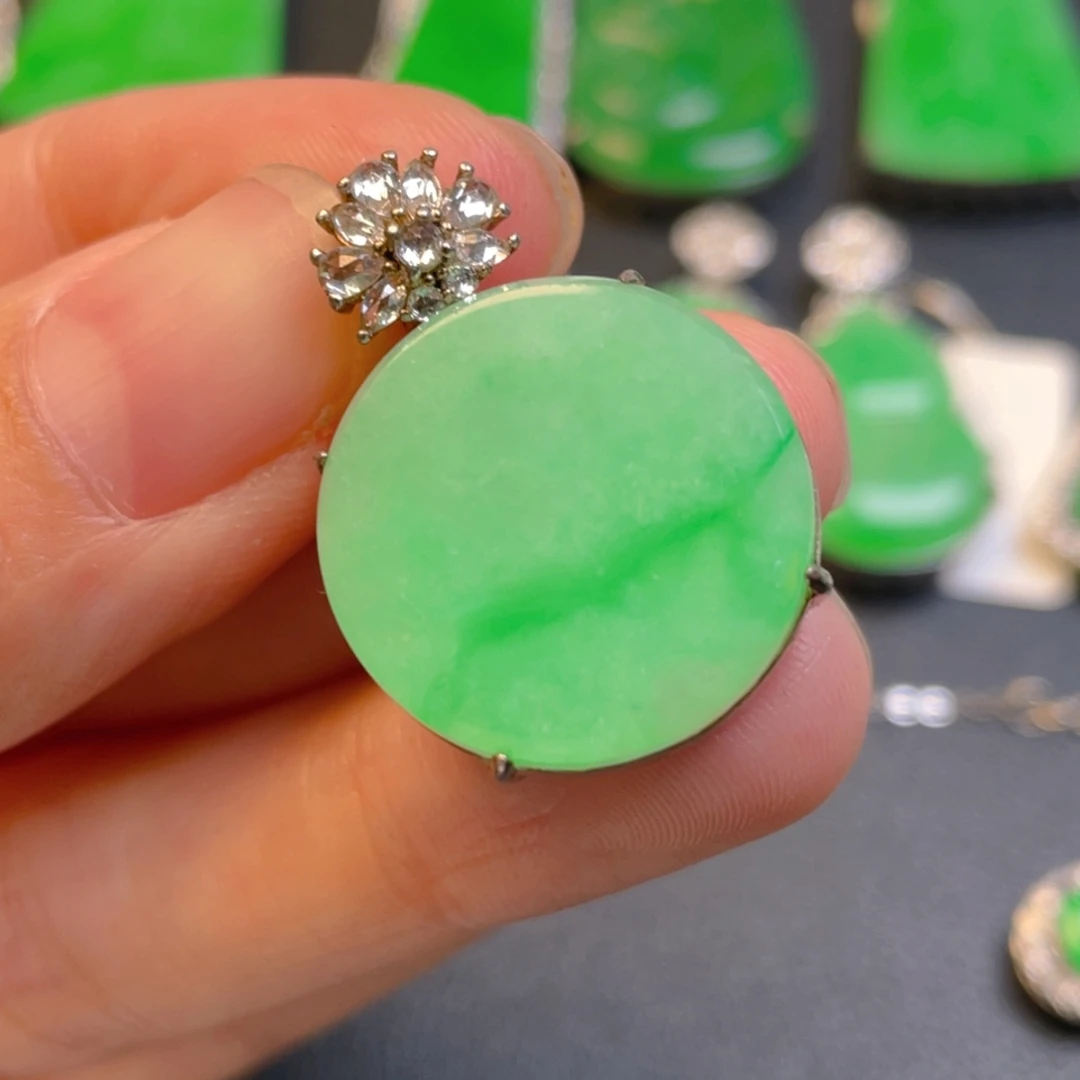 翡翠银S925镶嵌吊坠(不含链)