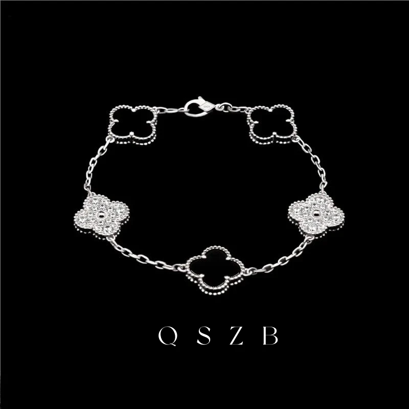 925银合成锆石手链 黑白熊猫幸运 满钻 银轻奢镀18k白金手链